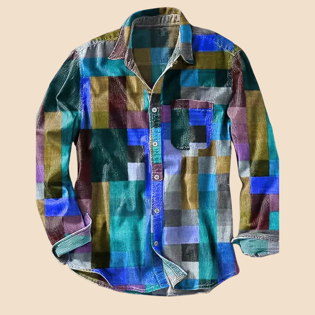Josh - Vintage Long Sleeve Rainbow Pattern Shirt