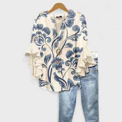 Isabella - Blouse with Elegant Flowers