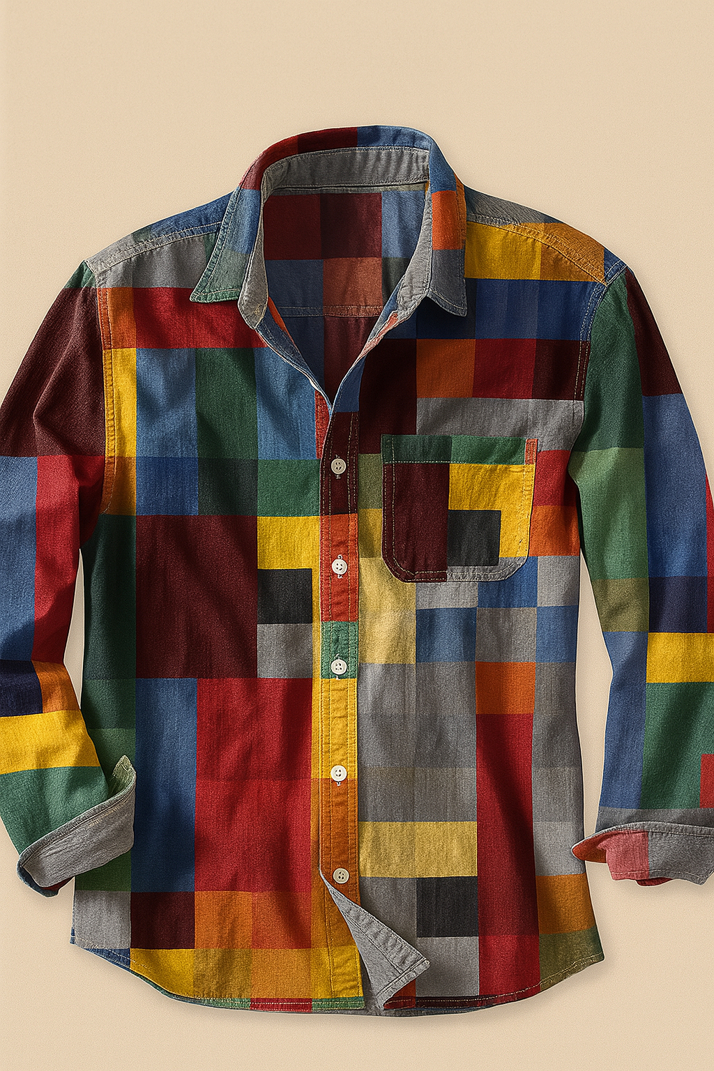 Josh - Vintage Long Sleeve Rainbow Pattern Shirt