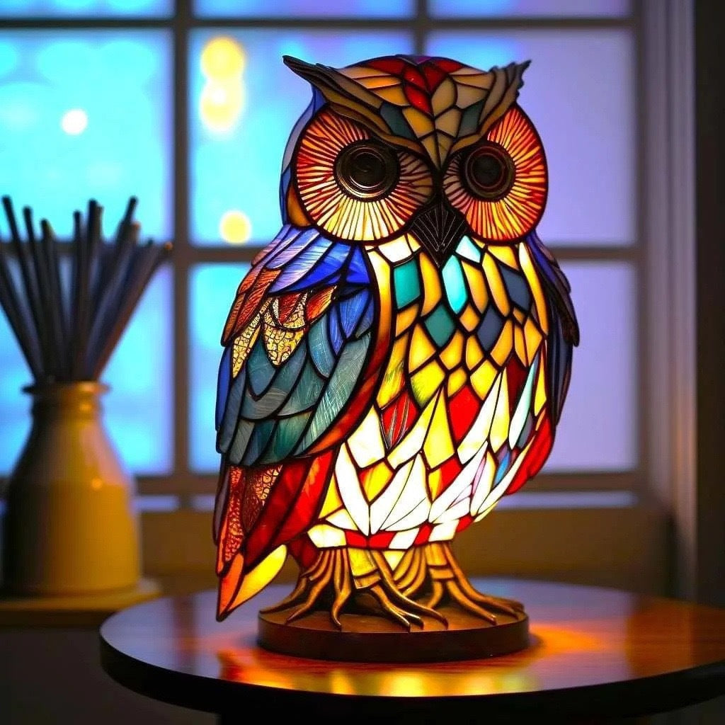 Poekie | Magical Owl Lamp Made of Colored Glass