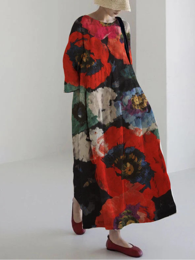 ROSALIA | Artistic Midi Dress with Maximum Comfort and Intense Floral Print for an Impactful Look