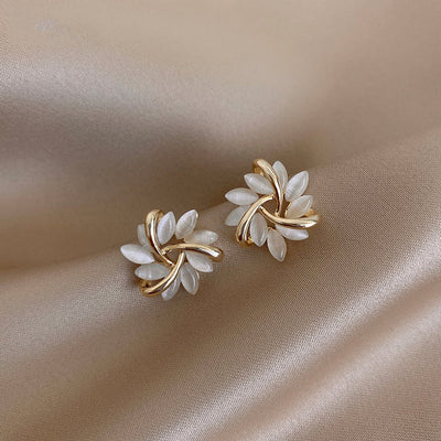 Gold Opal Petal Hoop Earrings