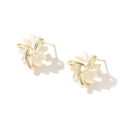 Gold Opal Petal Hoop Earrings