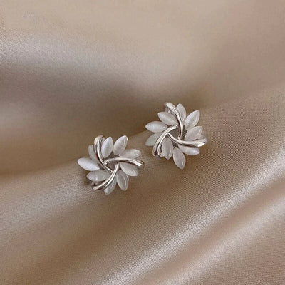 Gold Opal Petal Hoop Earrings